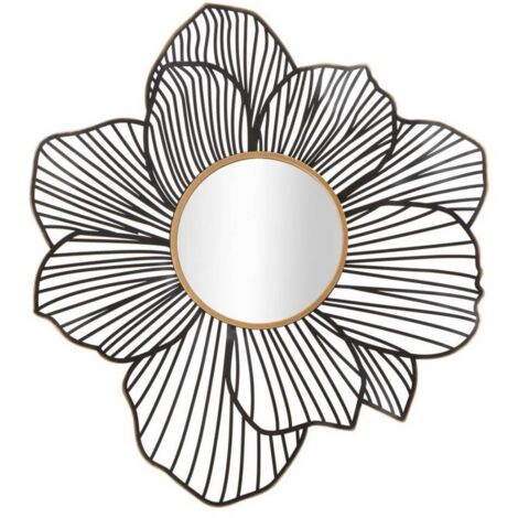 Specchio da parete fiore in ferro color nero per bagni e camere da letto