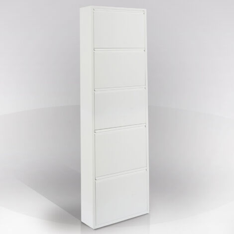 Scarpiera Slim in metallo Bianco con ante basculanti porta scarpe salvaspazio da interno -5 Ante