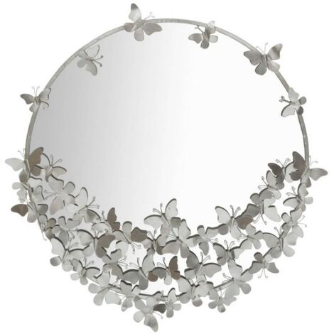 Specchio da parete con farfalle in ferro color argento per bagni e camere da letto -91 x 94 cm (1/5)