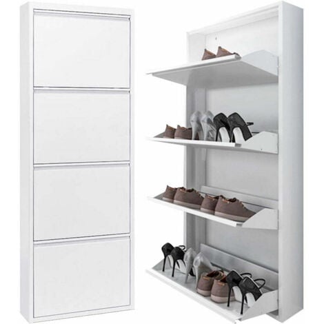 Scarpiera Slim in metallo Bianco con ante basculanti porta scarpe salvaspazio da interno -3 Ante