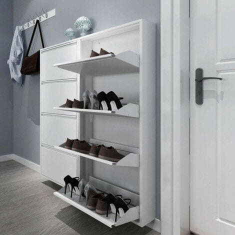Scarpiera Slim in metallo Bianco con ante basculanti porta scarpe salvaspazio da interno -3 Ante