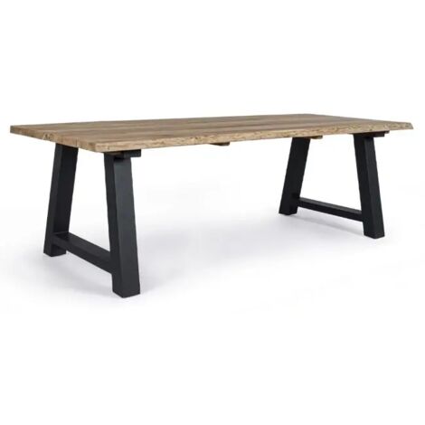Tavolo rettangolare "Rolland" Nero, con piano in legno teak, gambe in alluminio, per esterno (1/5)