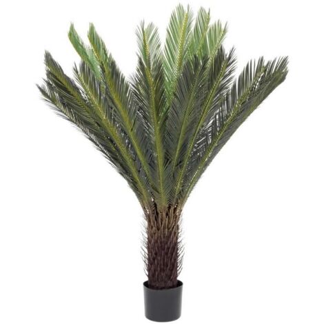 Pianta artificiale "Palma Cycas" con foglie e rami in PE, vaso in plastica -80x80x100h cm
