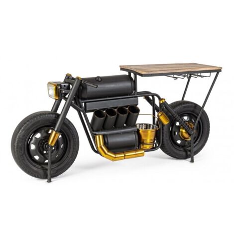 Consolle da bar "Moto Speed" moderno con piano in legno, struttura in acciaio 183 x 44 x 86 cm
