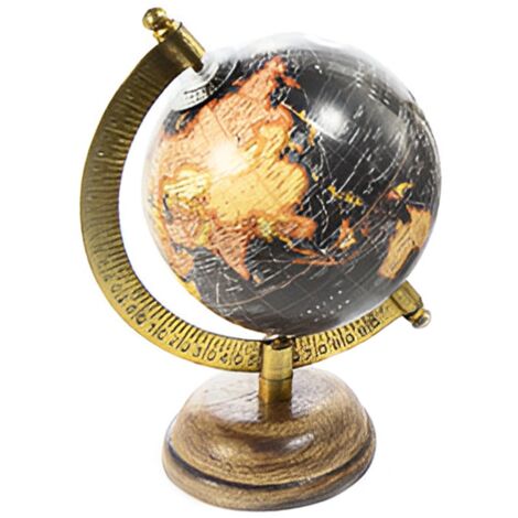 Mappamondo con base in legno, decorazione per interno -Nero / 10 x 13 x 15 h cm