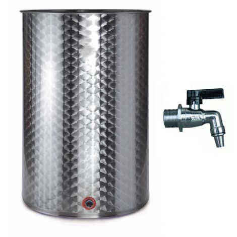 Botte in acciaio inox 18/10 per olio e vino "Made in Italy" -Bidone, Tappo, Rubinetto, Supp. galleggiante olio / 600 lt