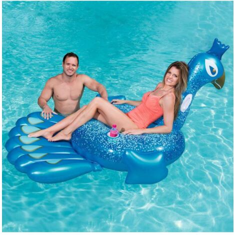 Bestway Gonfiabile Cavalcabile Pavone Glitter - Blu - 198x164 cm
