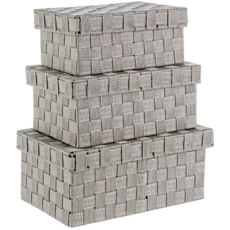 Set 3 Scatole "Intreccio Nylon" struttura in acciaio -Bianco (1/4)