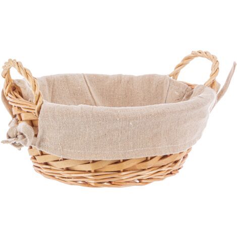 Cestino alesha realizzato con vimini e trucioli, prodotto rivestito 100% con cotone -Ø23 x h 9cm / Tondo / Beige