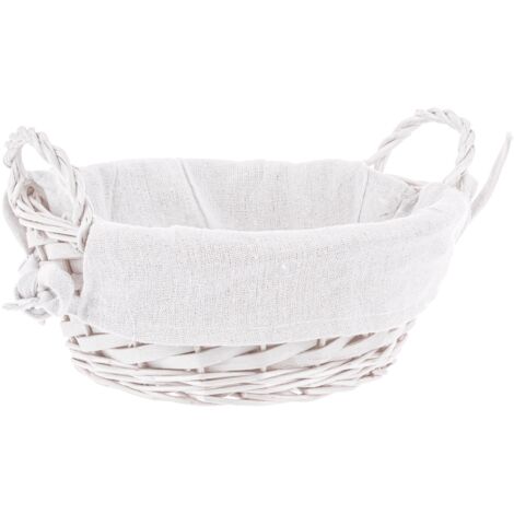 Cestino alesha realizzato con vimini e trucioli, prodotto rivestito 100% con cotone -Ø23 x h 9cm / Tondo / Bianco
