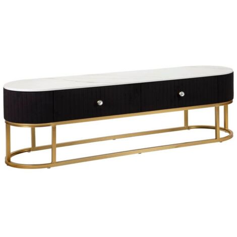 Mobile porta tv metallo dorato, tessuto nero e similmarmo, cassetti 150x42x45cm Montpellier (1/5)