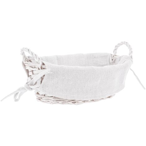 Cestino alesha realizzato con vimini e trucioli, prodotto rivestito 100% con cotone -27 x 19 x h 9cm / Ovale / Bianco