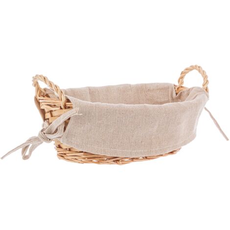 Cestino alesha realizzato con vimini e trucioli, prodotto rivestito 100% con cotone -27 x 19 x h 9cm / Ovale / Beige
