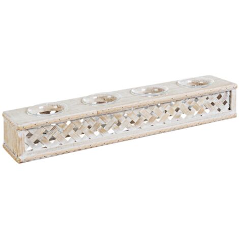 Porta candela intrex in 2 tipi di formati sia da 3 che da 4 pezzi , prodotto realizzato con bambù, legno di abete e vetro -40 x 8 x h 6cm