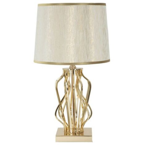 Lampada struttura in metallo e poliestere colore crema e oro per interni -Da tavolo