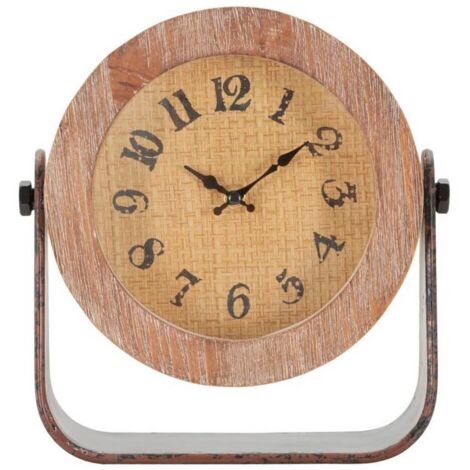 Orologio da tavolo rotondo in legno con base in ferro per salotto e cucina (1/5)