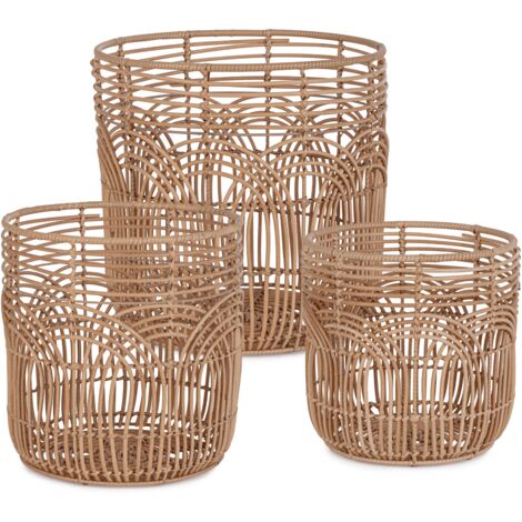 Set3 cesta sherly naturale in polyrattan, fil di ferro Ø 30 x h 30 cm  Ø 35 x h 35 cm  Ø 40 x h 40 cm (1/2)