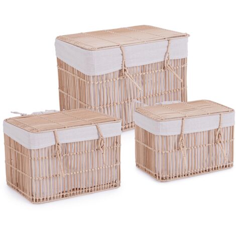 Set3 cesta coperchio yulian rettangolare naturale in polyrattan, fil di ferro, rivestimento interno in policotone (1/2)