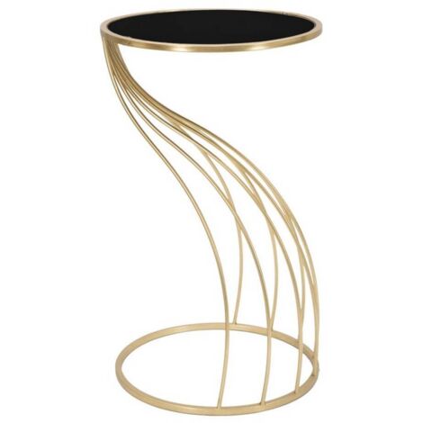 Tavolino porta telefono "Flush" struttura in ferro color oro e vetro per interni -Ø 43 x 73 cm