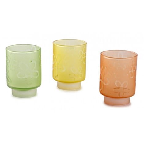 Porta candela  daisy assortimento di 3 pezzi realizzato in vetro assortito in 3 tonalità di colore verde giallo e arancione -7 x 7 x h 9cm