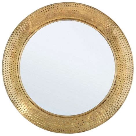 Specchio tondo da parete con cornice in acciaio "Adara" Ø 80 X 11 h cm -Oro