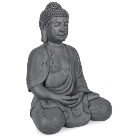 Statuetta di Buddha seduto "Pattaya" in Fibra di Vetro e Argilla, decorazione per uso esterno -36.5 x 49.5 cm
