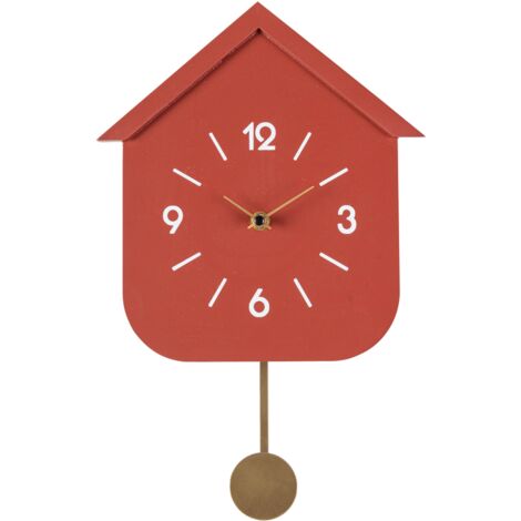 Orologio da parete con pendolo "Home" in acciaio a batteria h 24x5,5x37,5 cm -Rosso
