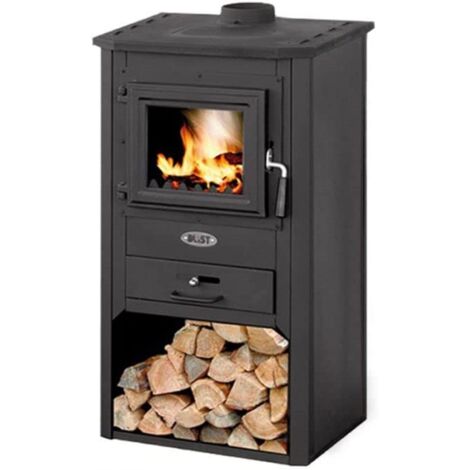 Stufa a legna "Kursal" 9 kW in acciaio verniciato caminetto h 93 cm -Nero