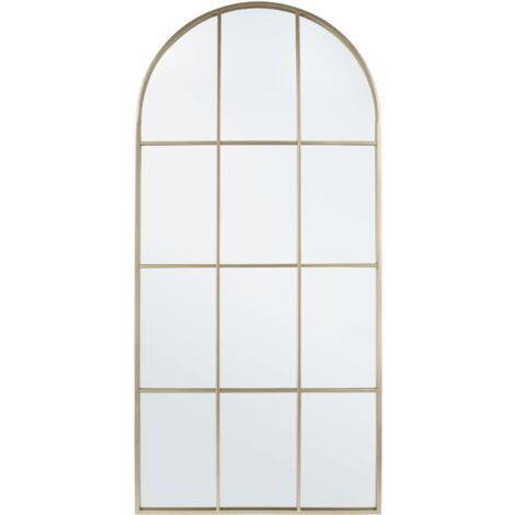 Specchio con cornice in metallo "Window" con piedistallo h 80x2,5x170 cm -Oro