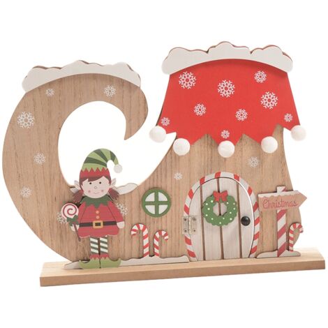 Porta natalizia scarpa elfo in legno decorazione natalizia -Rosso