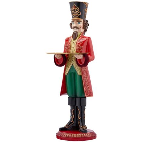 Soldatino schiaccianoci con vassoio in resina decorazione natalizia, h 106 cm