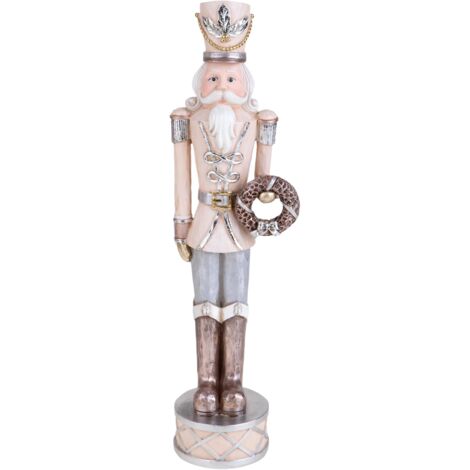 Statuetta soldato schiaccianoci con corona in resina per decorazioni natalizie