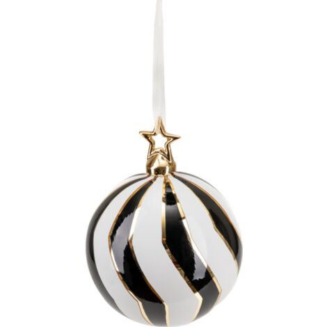 Pallina in vetro colore nero e Bianco con stella per albero di Natale -Ø 8 cm (1/2)