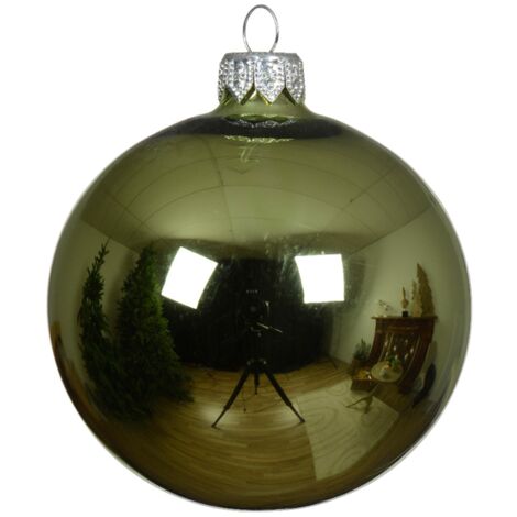 Palline per albero di Natale in vetro decorate color te verde lucido -6 sfere da 8 cm (1/3)