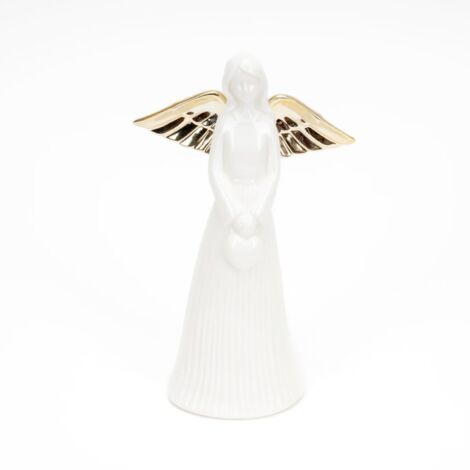 Angelo natalizio decorativo colore bianco e oro statua per presepe h 29 cm (1/3)