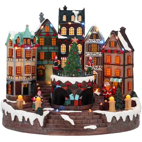 Villaggio Di Natale Con Luci LED A Batteria - Casette In Resina, 5x5x7 Cm, Ornamento Per Giardino E Casa - 4