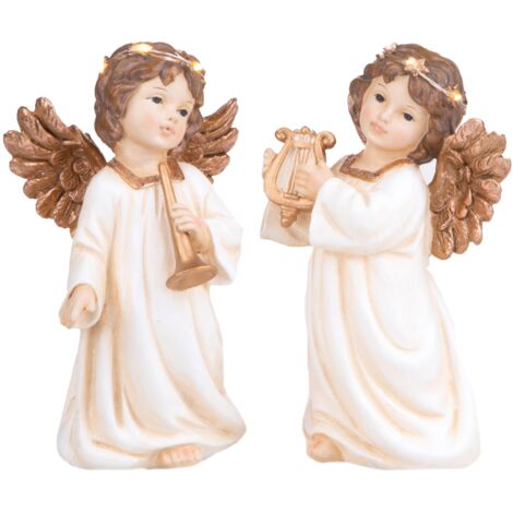 Set.2 angeli con strumenti musicali e led in resins per decorazioni (1/3)