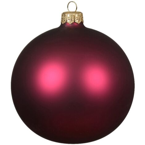 Palline per albero di Natale in vetro decorate color rosso Melograno opaco -4 sfere da 10 cm