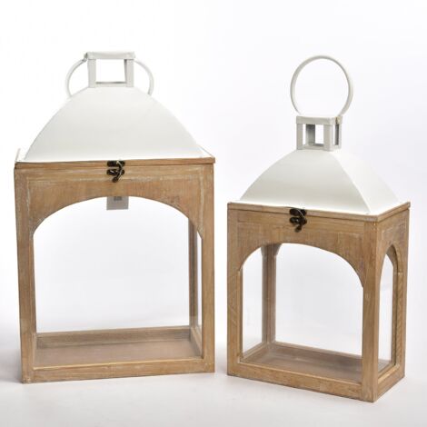 Set 2 Lanterna anticata in legno e metallo decorativa da esterno vintage -Quadrata / Nero