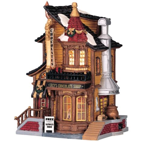 Negozio di cioccolata di Lucy statuetta natalizia per villaggio di Natale con luci