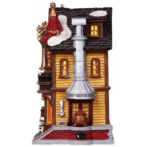 Negozio di cioccolata di Lucy statuetta natalizia per villaggio di Natale con luci