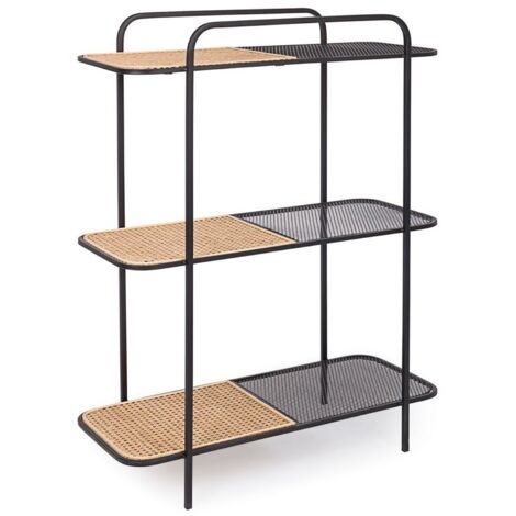 Libreria "Elyot" struttura in acciaio verniciato piani in MDF e rattan per interno -100 cm (1/5)