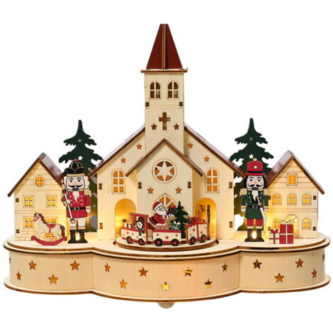 Scenario natalizio con cattedrale e schiaccianoci in compensato con Led, da 24.5 cm (1/2)