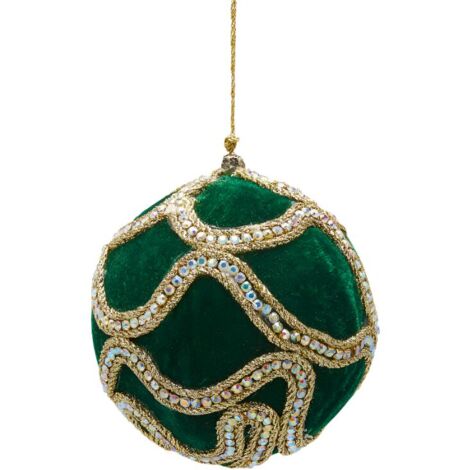 Pallina in velluto colore verde con decori oro per albero di Natale decorazioni natalizie -Ø 12 cm (1/3)