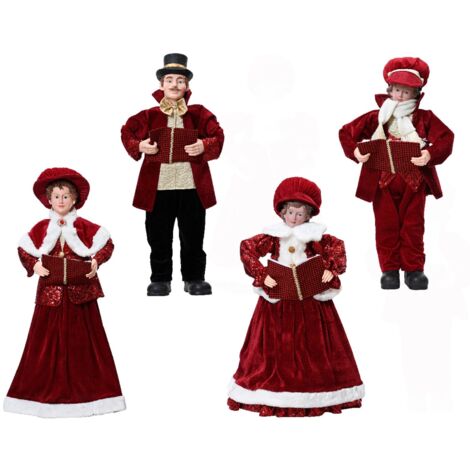 Famiglia di cantori con vestiti color Rosso, decorazione natalizia da 97 cm , set 4 pezzi