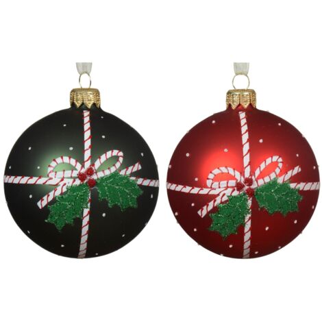 Palline per albero di Natale in vetro Rosso e verde con fiocco da 8 cm, confezione da 6 pezzi (1/2)