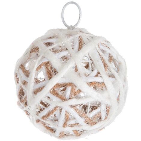 Pallina natalizia innevata con luce led color oro per decorazione albero di Natale -25 cm