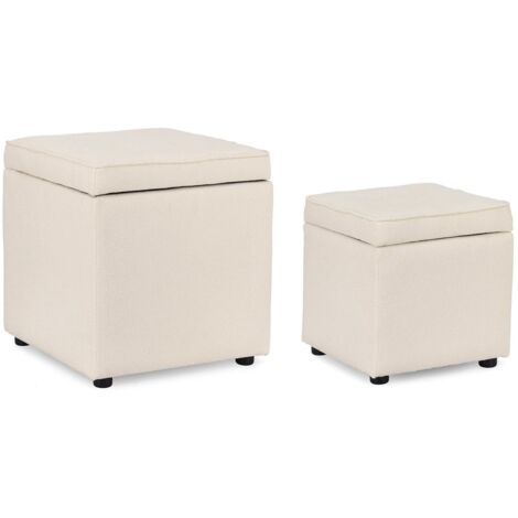 Pouf contenitore "Derrick" struttura in legno di pino rivestimento in poliestere per interno -Tortora / Set da 2