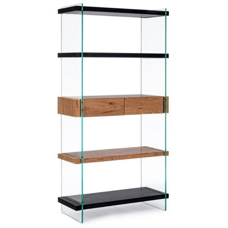 Libreria "Line Wood" struttura in legno MDF rivestito con fianchi in vetro per interno (1/5)