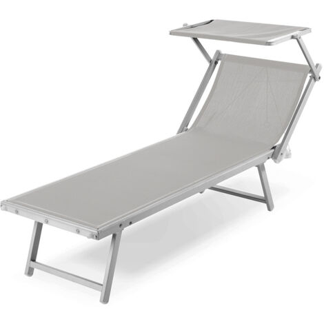 Lettino prendisole "Jesolo" in alluminio e texilene per piscina e giardino con tettuccio -Confezione da 2 pezzi / Caffè (1/5)